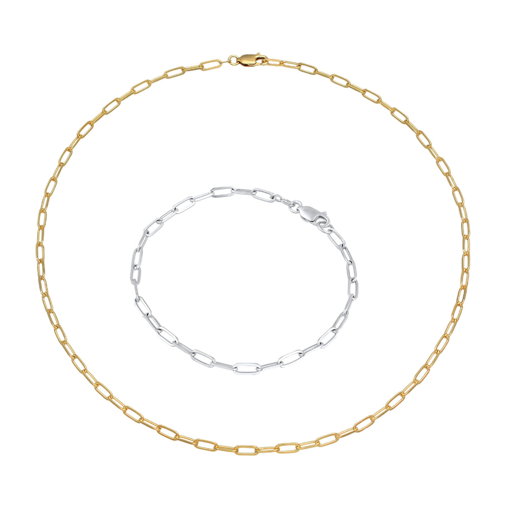 Bicolor Perhiasan Wanita Perak Asli Lapis Emas Perhiasan Set Elegant Minimalist Long Link Chain