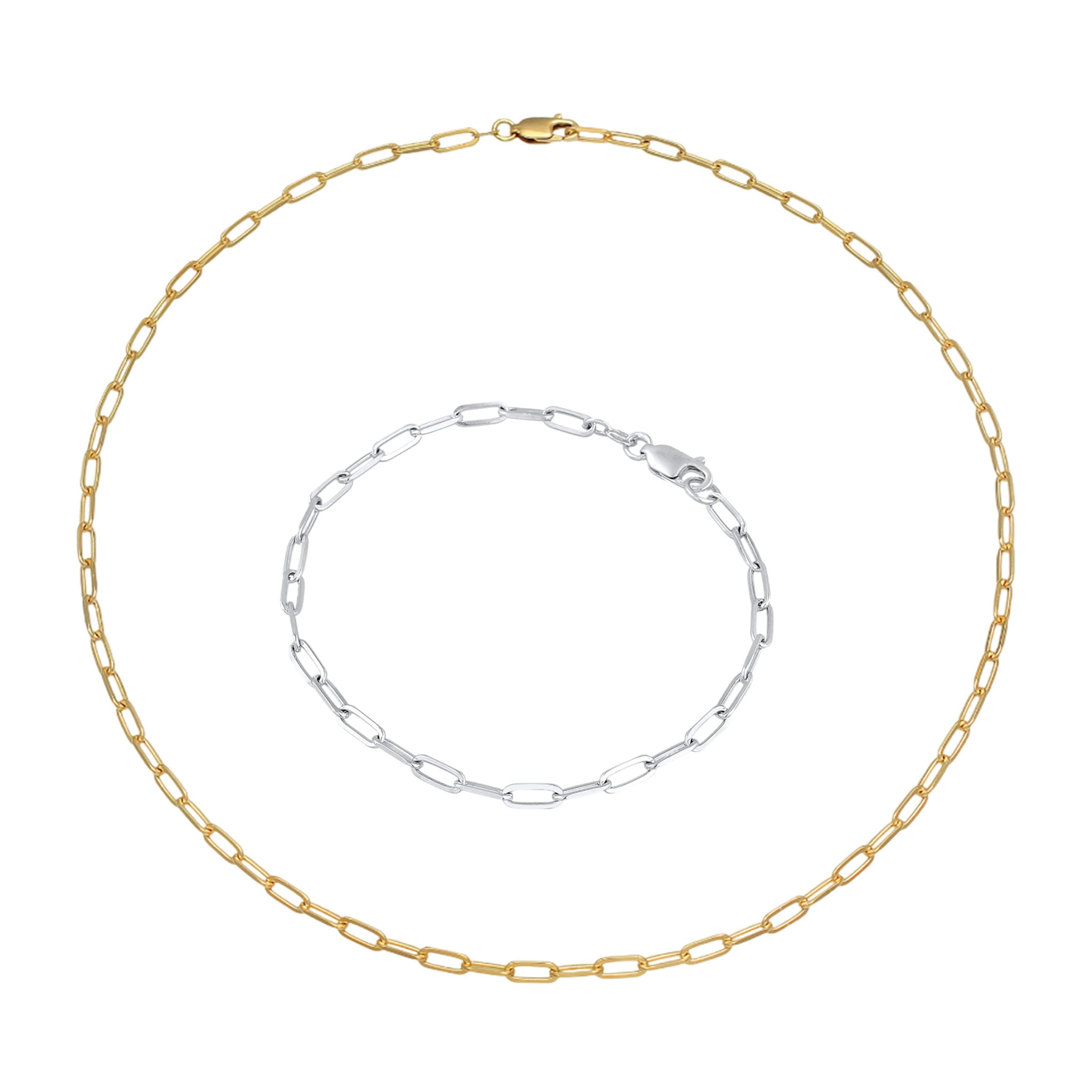 Bicolor Perhiasan Wanita Perak Asli Lapis Emas Perhiasan Set Elegant Minimalist Long Link Chain