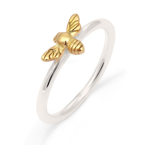 Bicolor Cincin Perhiasan Perak 925 Wanita Bee Gold Plated