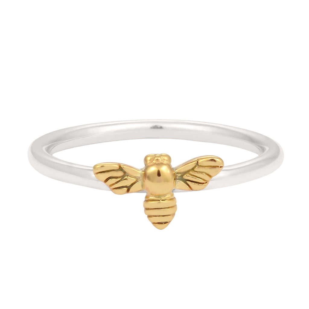 Bicolor Cincin Perhiasan Perak 925 Wanita Bee Gold Plated