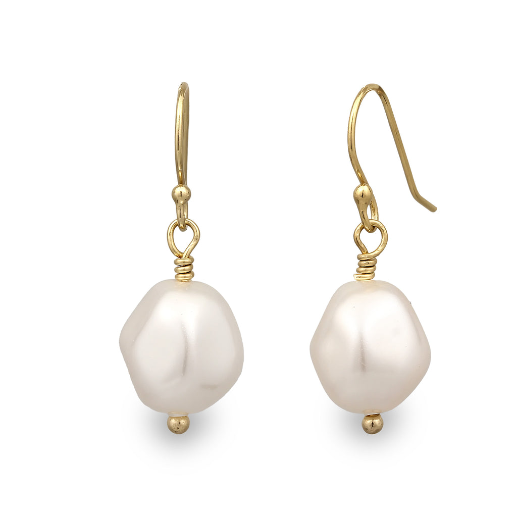 Gold Perhiasan Wanita Perak Asli Lapis Emas Anting Elegant White Synthetic Pearl