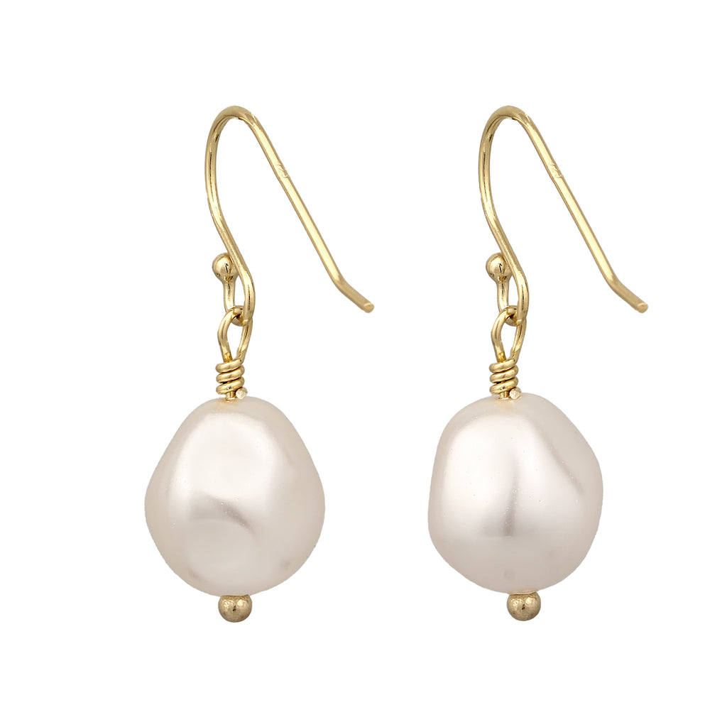 Gold Perhiasan Wanita Perak Asli Lapis Emas Anting Elegant White Synthetic Pearl