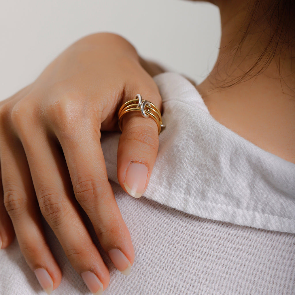 Colored Cincin Perhiasan Perak 925 Wanita Circular Bicolor