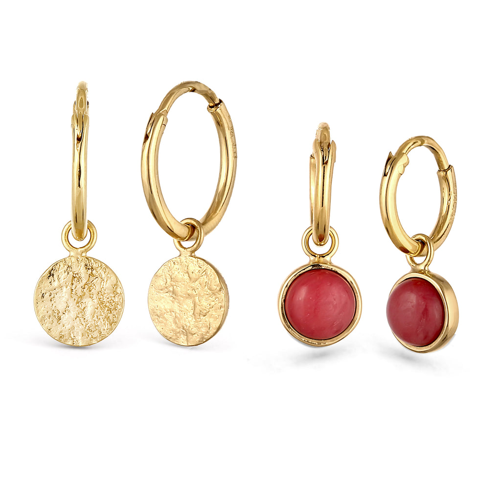 Gold Anting Perhiasan Perak 925 Wanita Circle Red Agate Gold Plated