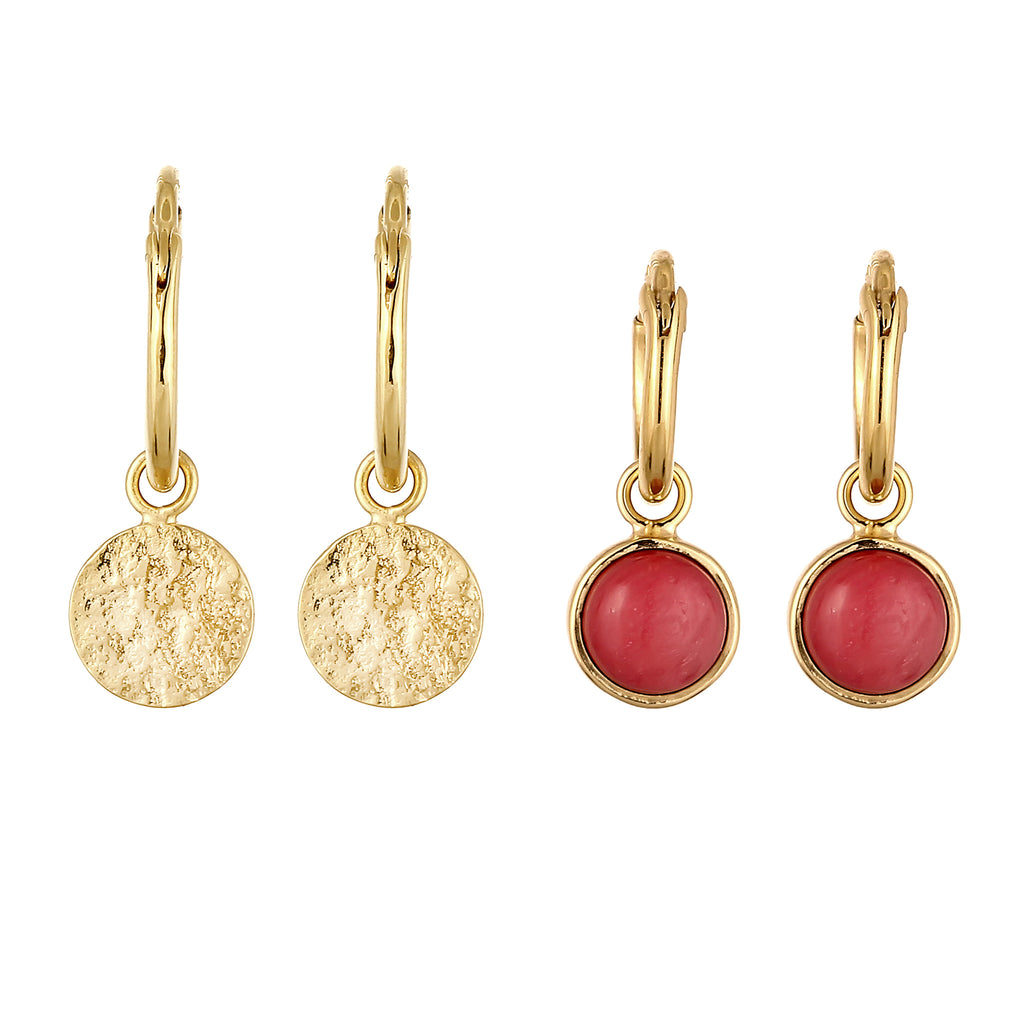 Gold Anting Perhiasan Perak 925 Wanita Circle Red Agate Gold Plated