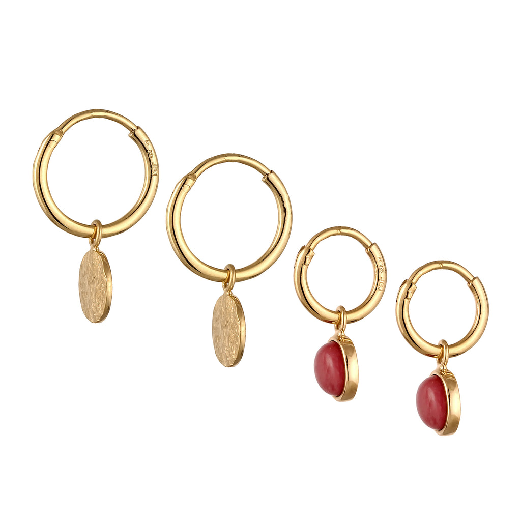 Gold Anting Perhiasan Perak 925 Wanita Circle Red Agate Gold Plated
