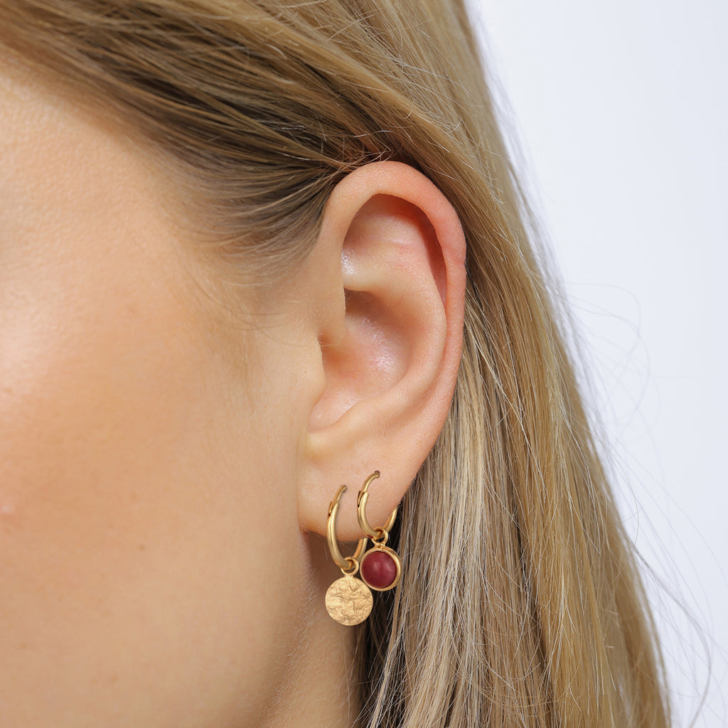 Gold Anting Perhiasan Perak 925 Wanita Circle Red Agate Gold Plated