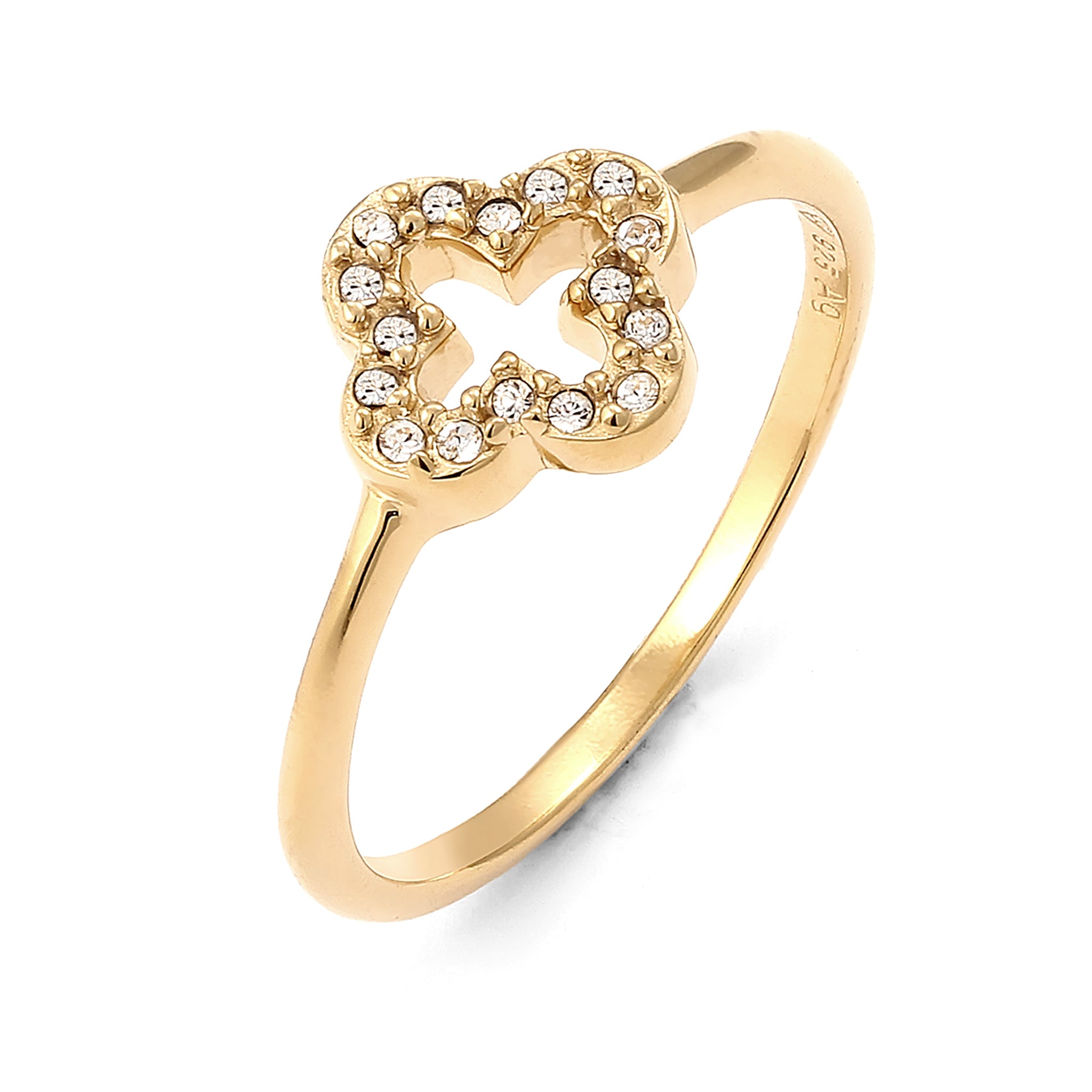 Gold Cincin Perhiasan Perak 925 Wanita Cloverleaf Crystals Gold Plated