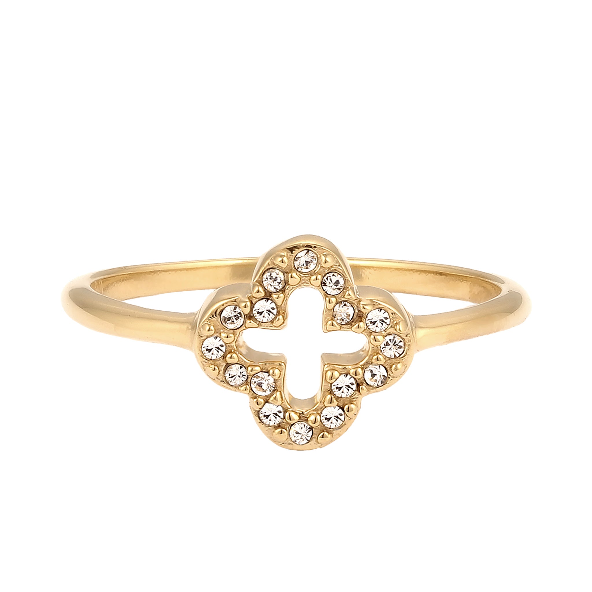 Gold Cincin Perhiasan Perak 925 Wanita Cloverleaf Crystals Gold Plated