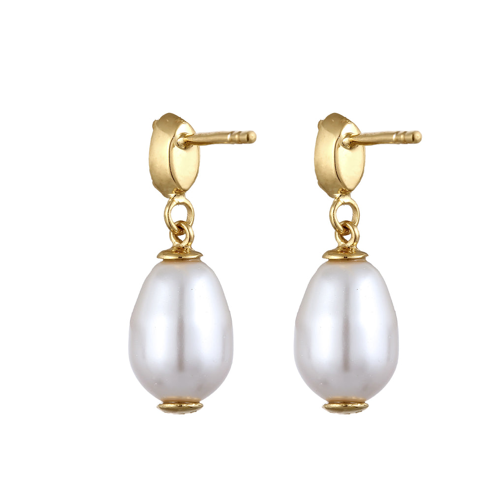 Gold Anting Perhiasan Perak 925 Wanita White Synthetic Pearl and Crystals Gold Plated