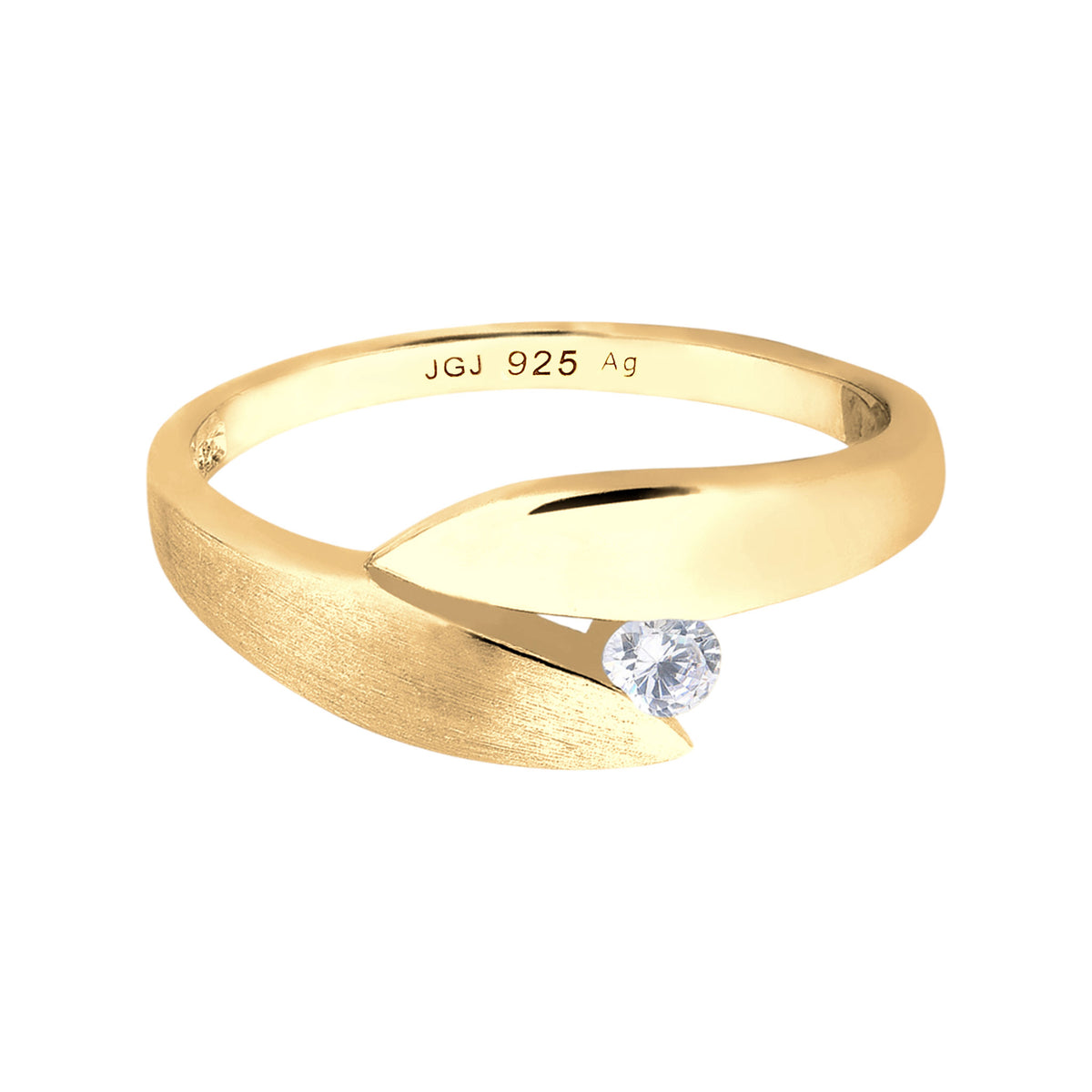 Ring Solitaire Wrapped Zirconia 925 Sterling Silver Gold Plated