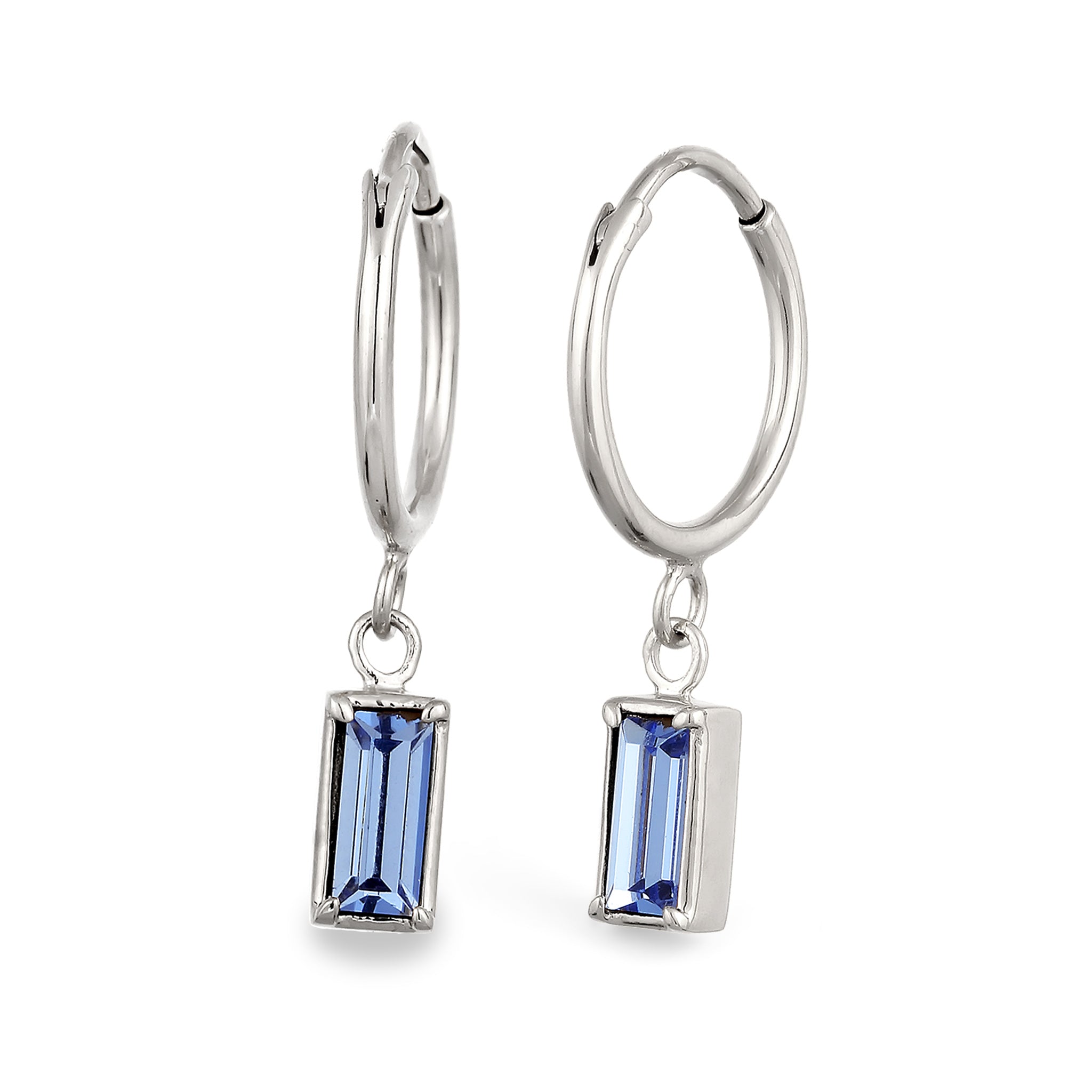 Silver Anting Perhiasan Perak 925 Wanita Creole Rectangle Blue Crystals