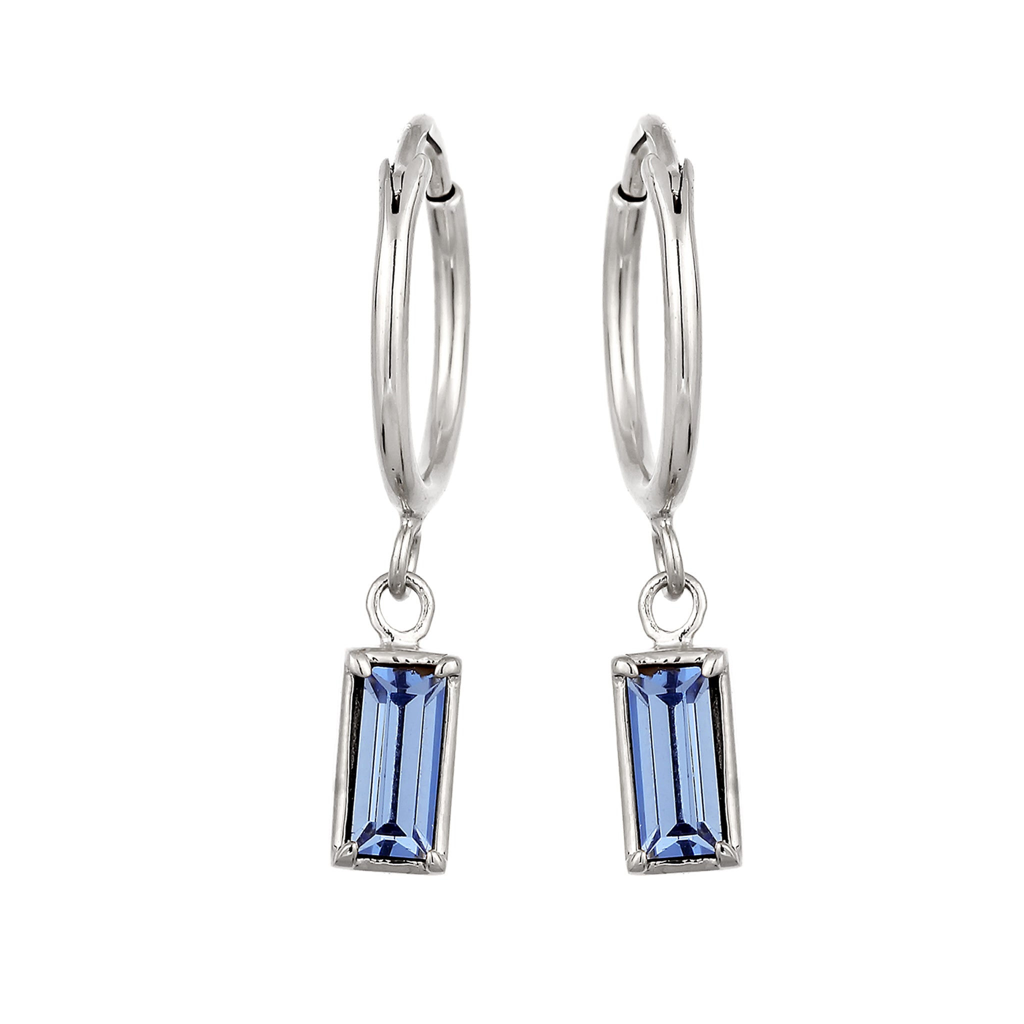 Silver Anting Perhiasan Perak 925 Wanita Creole Rectangle Blue Crystals