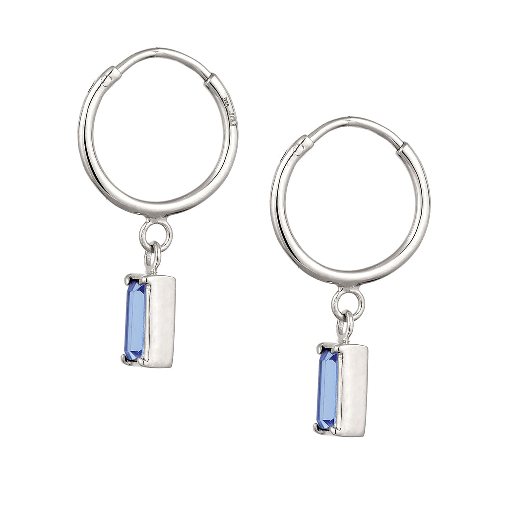 Silver Anting Perhiasan Perak 925 Wanita Creole Rectangle Blue Crystals