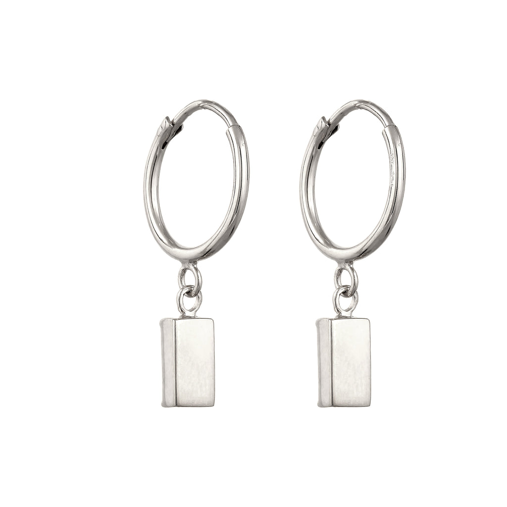 Silver Anting Perhiasan Perak 925 Wanita Creole Rectangle Blue Crystals