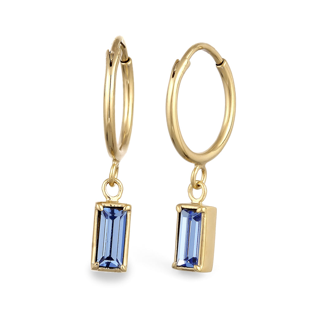 Rectangle Charm Hoop Earrings 925 Silver Gold Plated Blue – Embellished with Crystals by Swarovski®