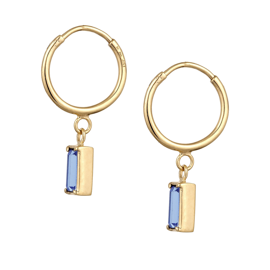 Gold Anting Perhiasan Perak 925 Wanita Creole Rectangle Blue Crystals Gold Plated