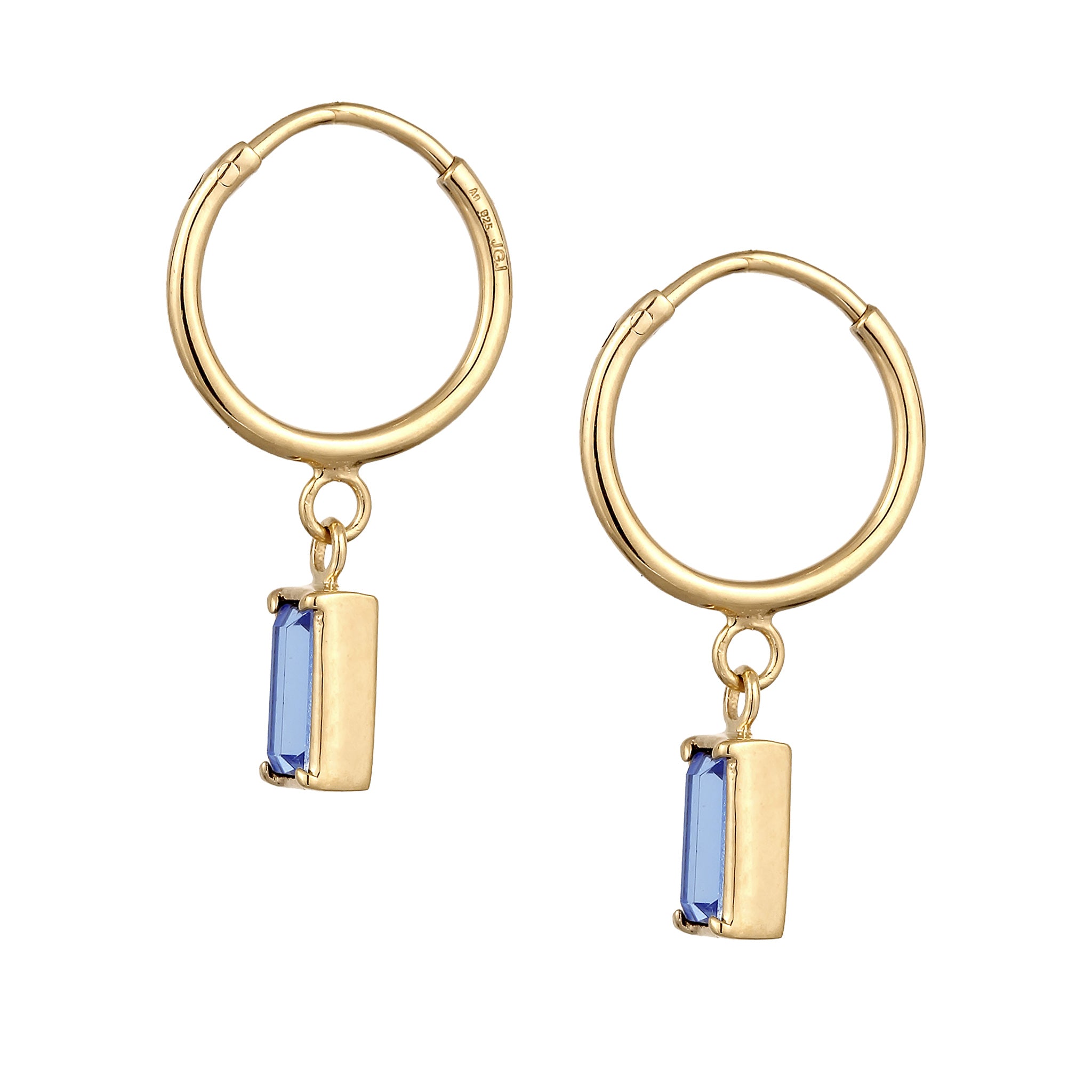 Gold Anting Perhiasan Perak 925 Wanita Creole Rectangle Blue Crystals Gold Plated