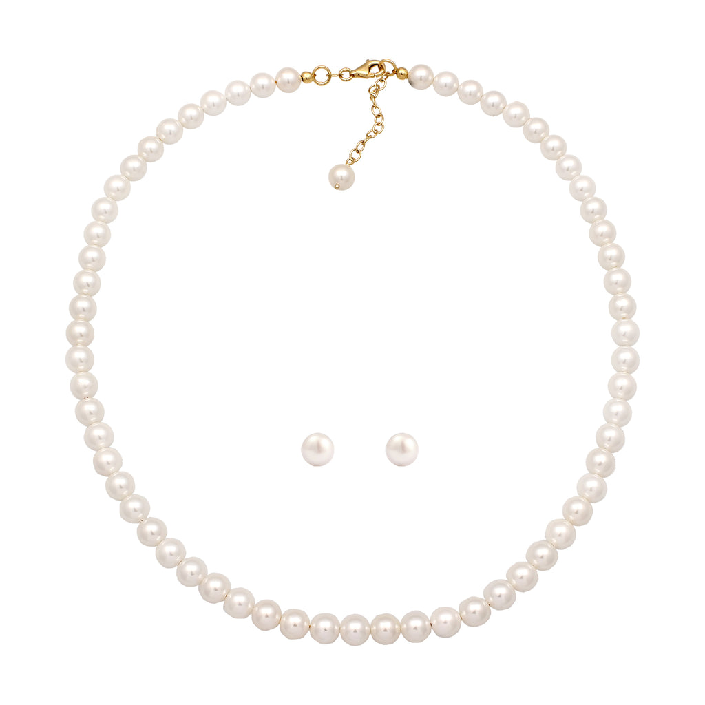 White Set Perhiasan Perak 925 Wanita White Freshwater Pearls Gold Plated