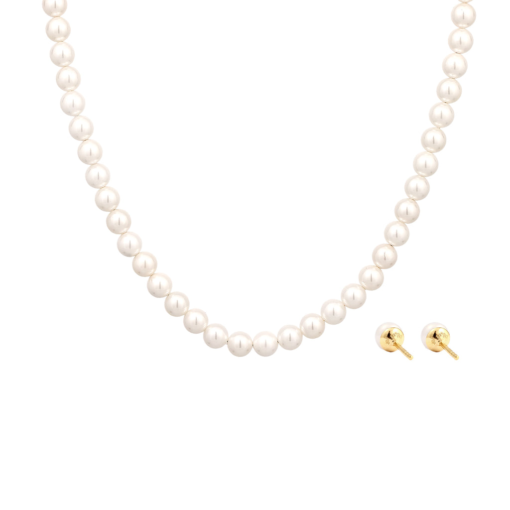White Set Perhiasan Perak 925 Wanita White Freshwater Pearls Gold Plated