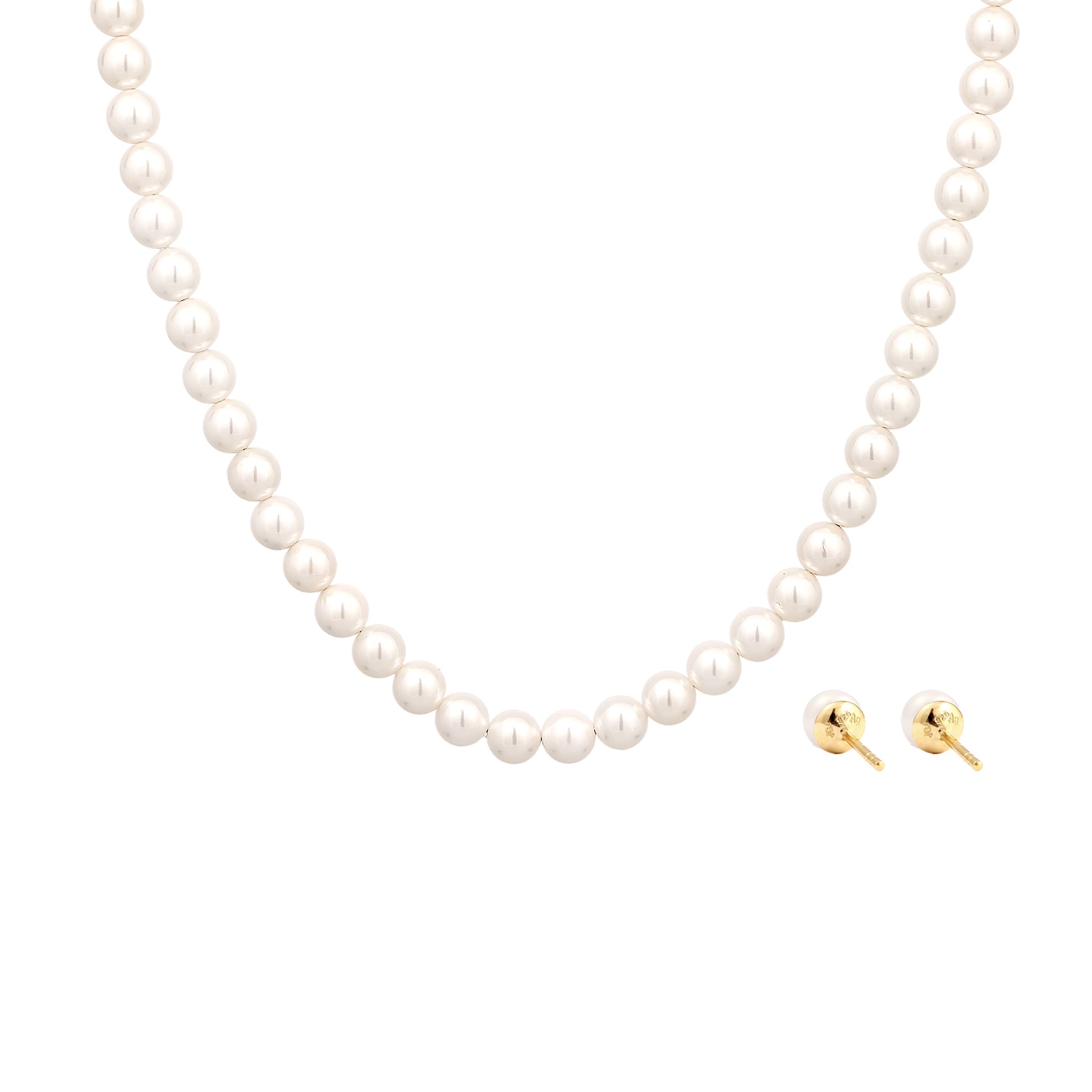 White Set Perhiasan Perak 925 Wanita White Freshwater Pearls Gold Plated