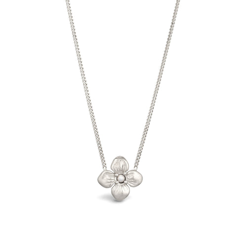 Silver Kalung Perhiasan Perak 925 Wanita Flower Synthetic Pearl Gold Plated