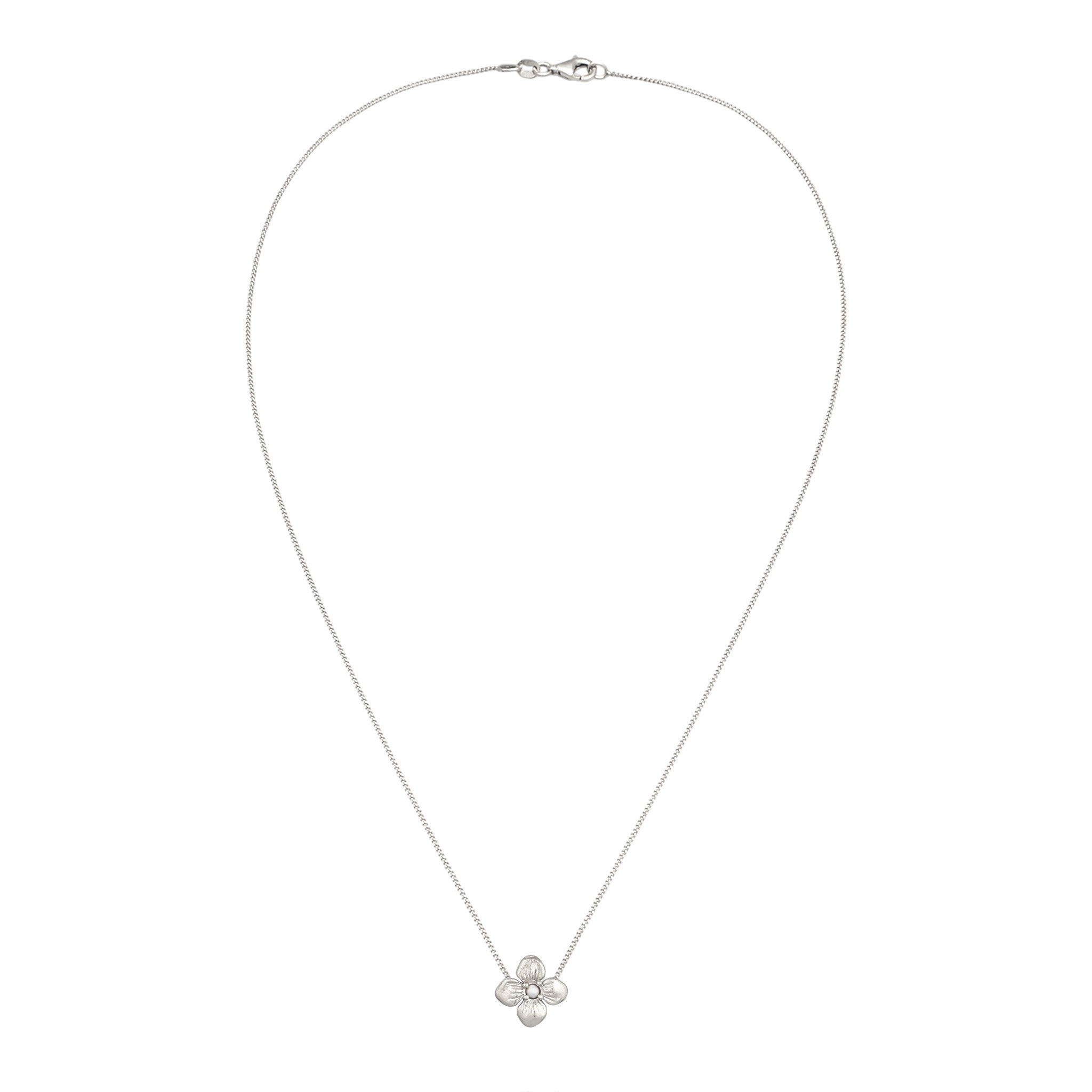 Silver Kalung Perhiasan Perak 925 Wanita Flower Synthetic Pearl Gold Plated