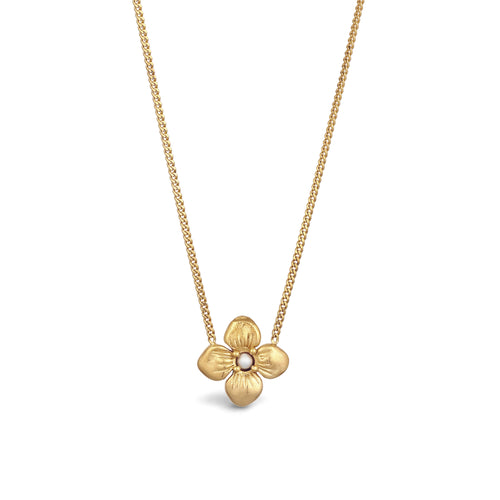 Gold Kalung Perhiasan Perak 925 Wanita Flower Synthetic Pearl Gold Plated