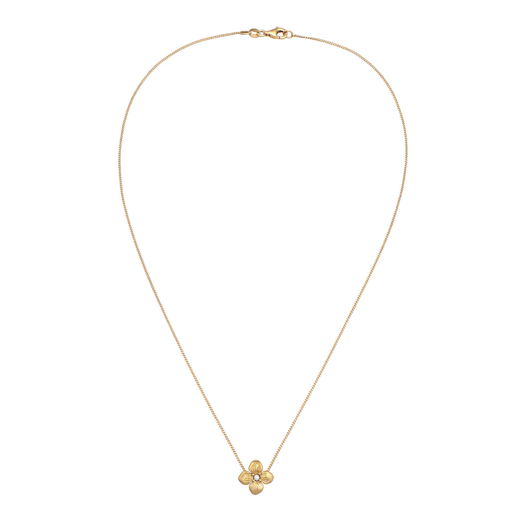 Gold Kalung Perhiasan Perak 925 Wanita Flower Synthetic Pearl Gold Plated