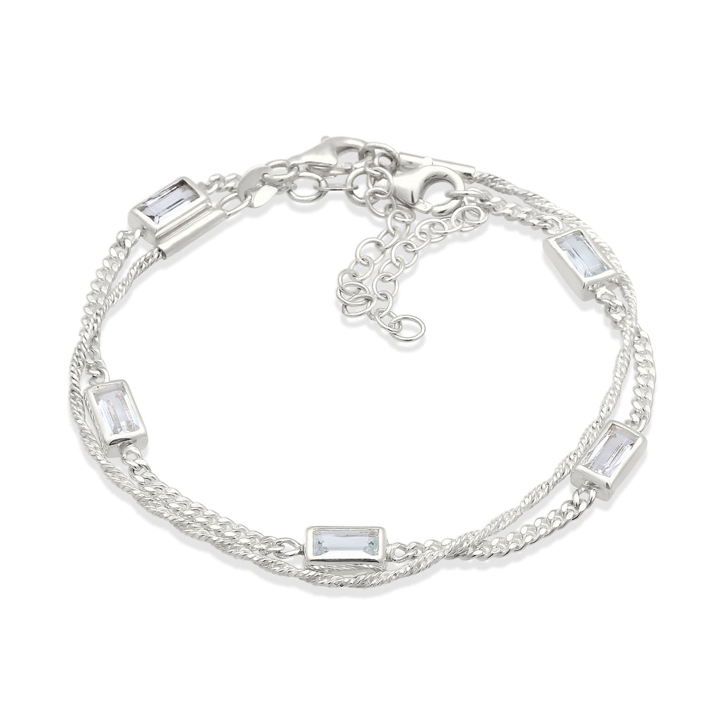 Silver Gelang Perhiasan Perak 925 Wanita Rectangle White Topaz