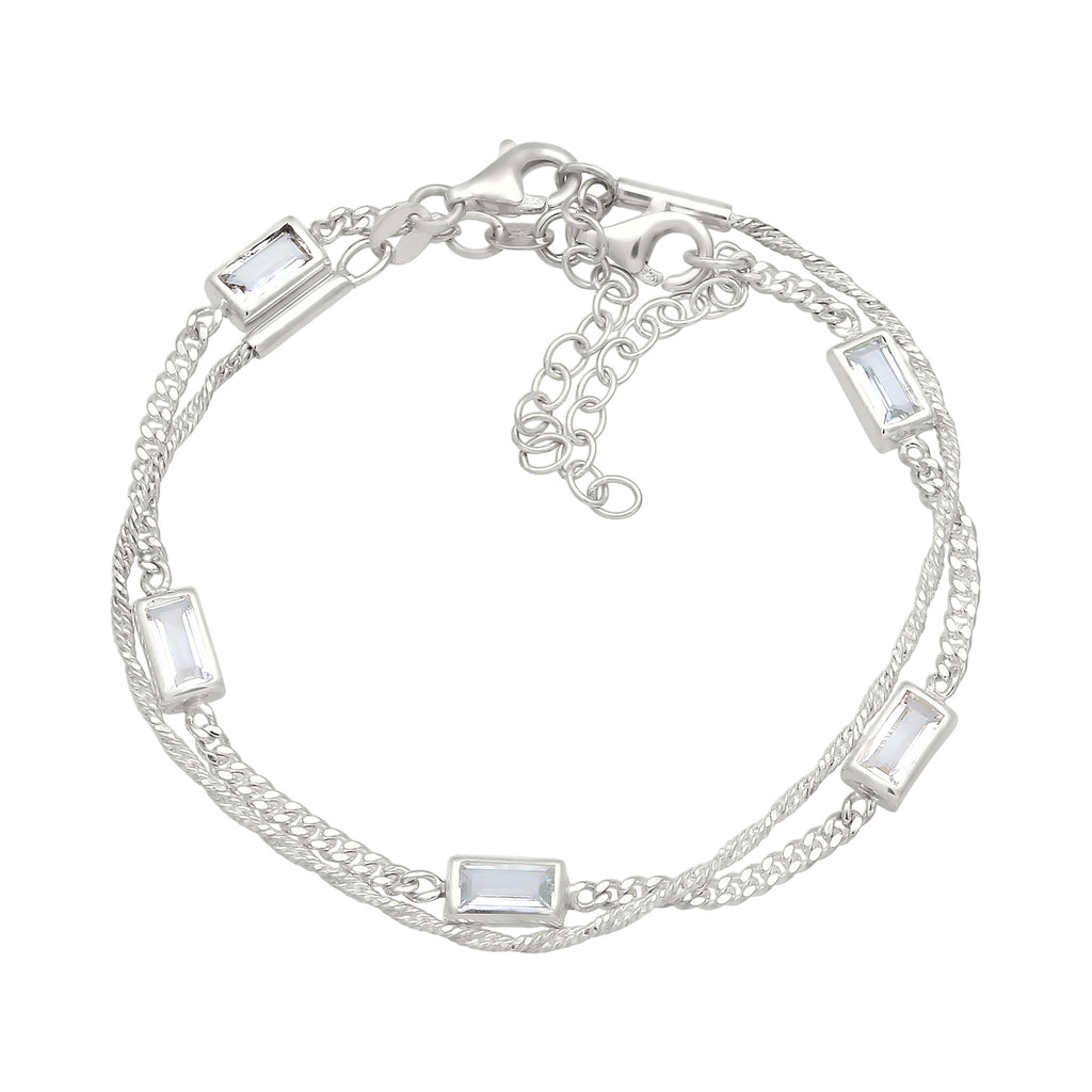 Silver Gelang Perhiasan Perak 925 Wanita Rectangle White Topaz