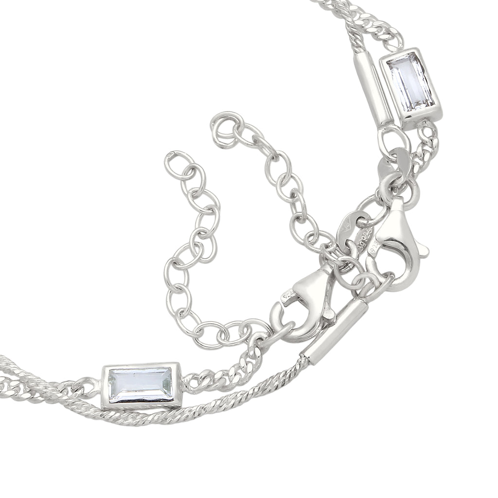 Silver Gelang Perhiasan Perak 925 Wanita Rectangle White Topaz
