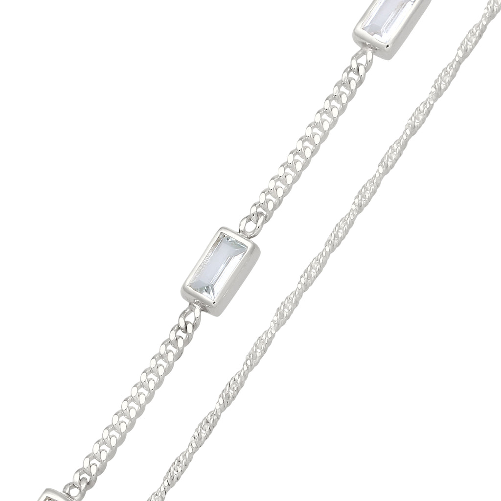 Silver Gelang Perhiasan Perak 925 Wanita Rectangle White Topaz