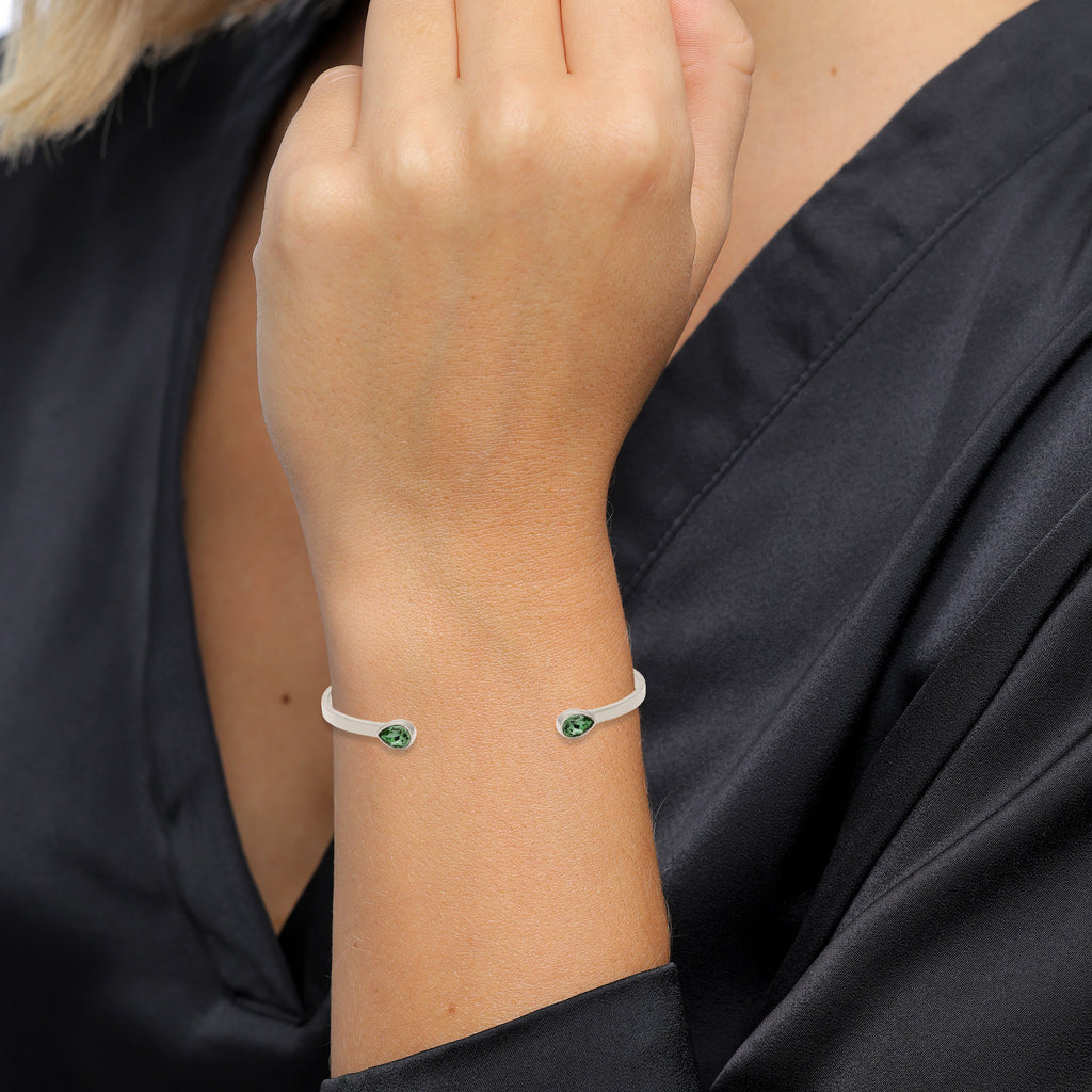 Silver Gelang Perhiasan Perak 925 Wanita Bangle Light Green Crystals