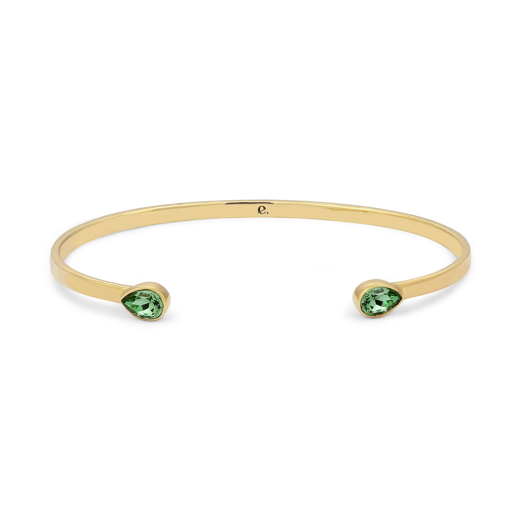 Crystal Drop Open Cuff Bangle 925 Silver Gold Plated Light Green – Embellished with Crystals by Swarovski®
