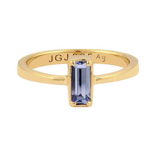 Gold Cincin Perhiasan Perak 925 Wanita Blue Baguette Crystals Gold Plated