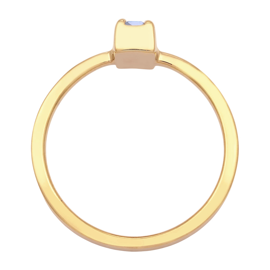 Gold Cincin Perhiasan Perak 925 Wanita Blue Baguette Crystals Gold Plated