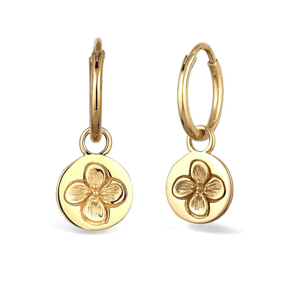 Gold Anting Perhiasan Perak 925 Wanita Hoop Flower Design Gold Plated