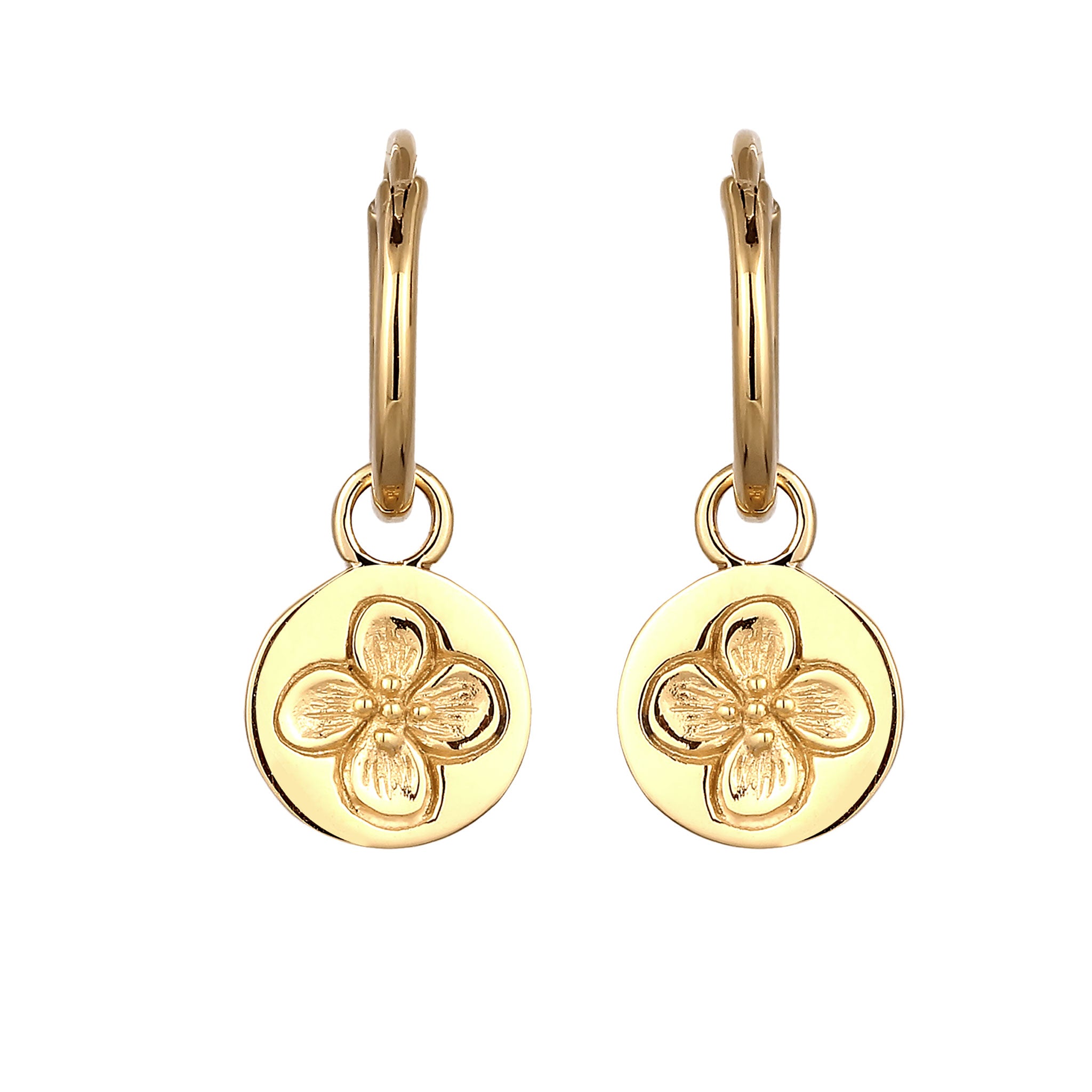Gold Anting Perhiasan Perak 925 Wanita Hoop Flower Design Gold Plated