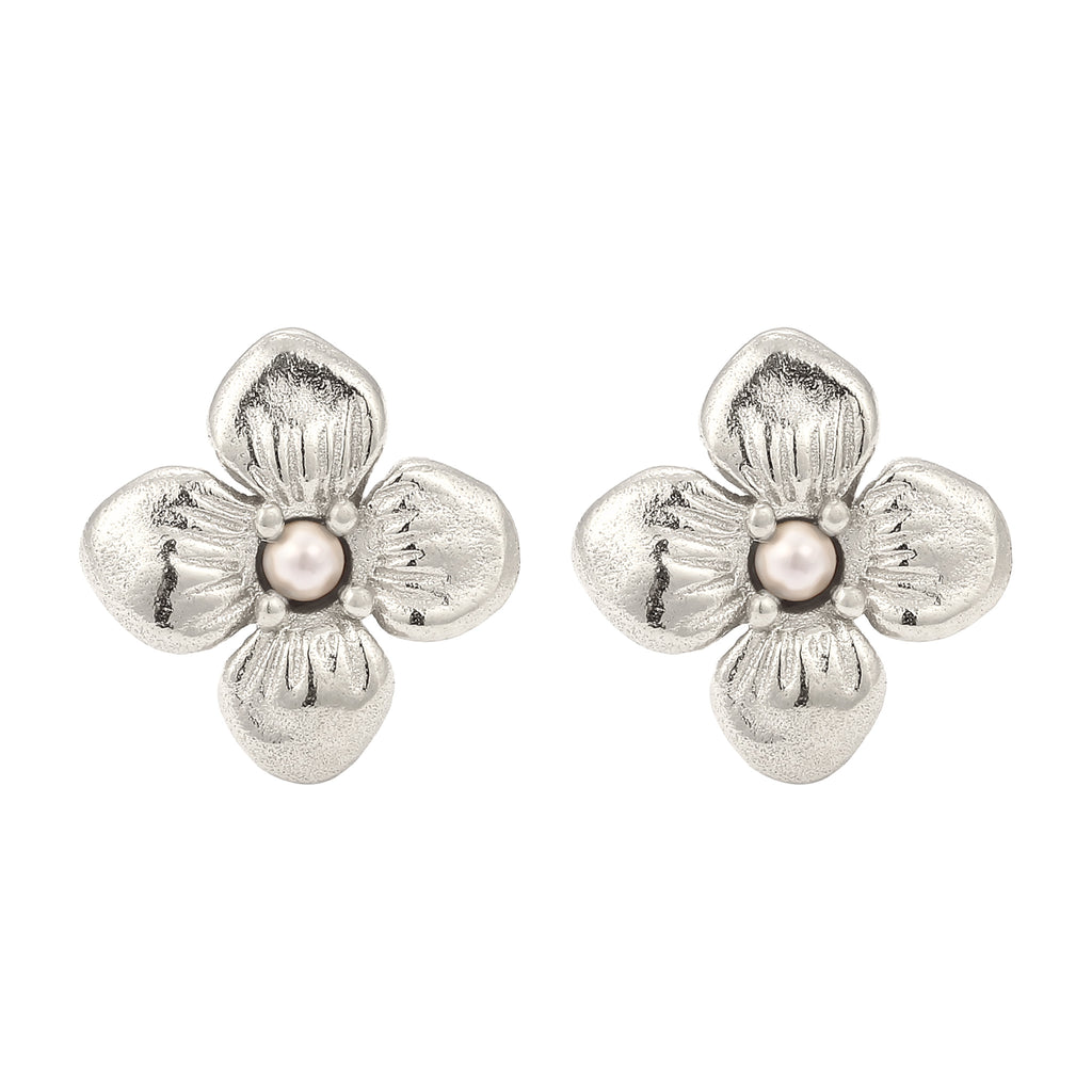 Silver Anting Perhiasan Perak 925 Wanita Flower Synthetic Pearl