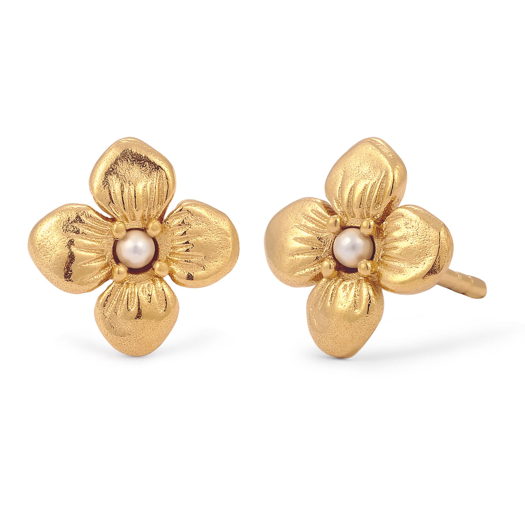 Gold Anting Perhiasan Perak 925 Wanita Flower Synthetic Pearl Gold Plated