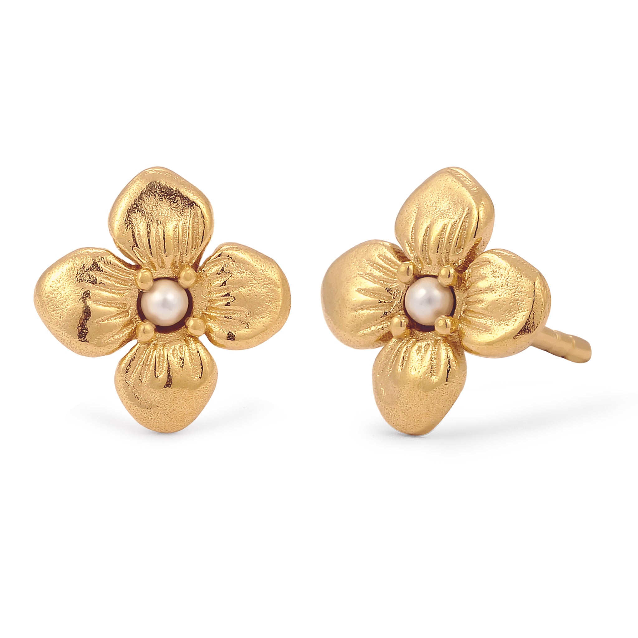 Gold Anting Perhiasan Perak 925 Wanita Flower Synthetic Pearl Gold Plated