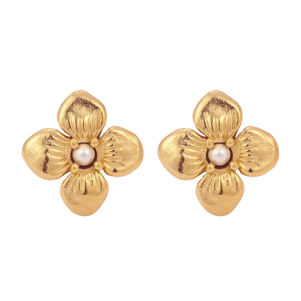 Gold Anting Perhiasan Perak 925 Wanita Flower Synthetic Pearl Gold Plated