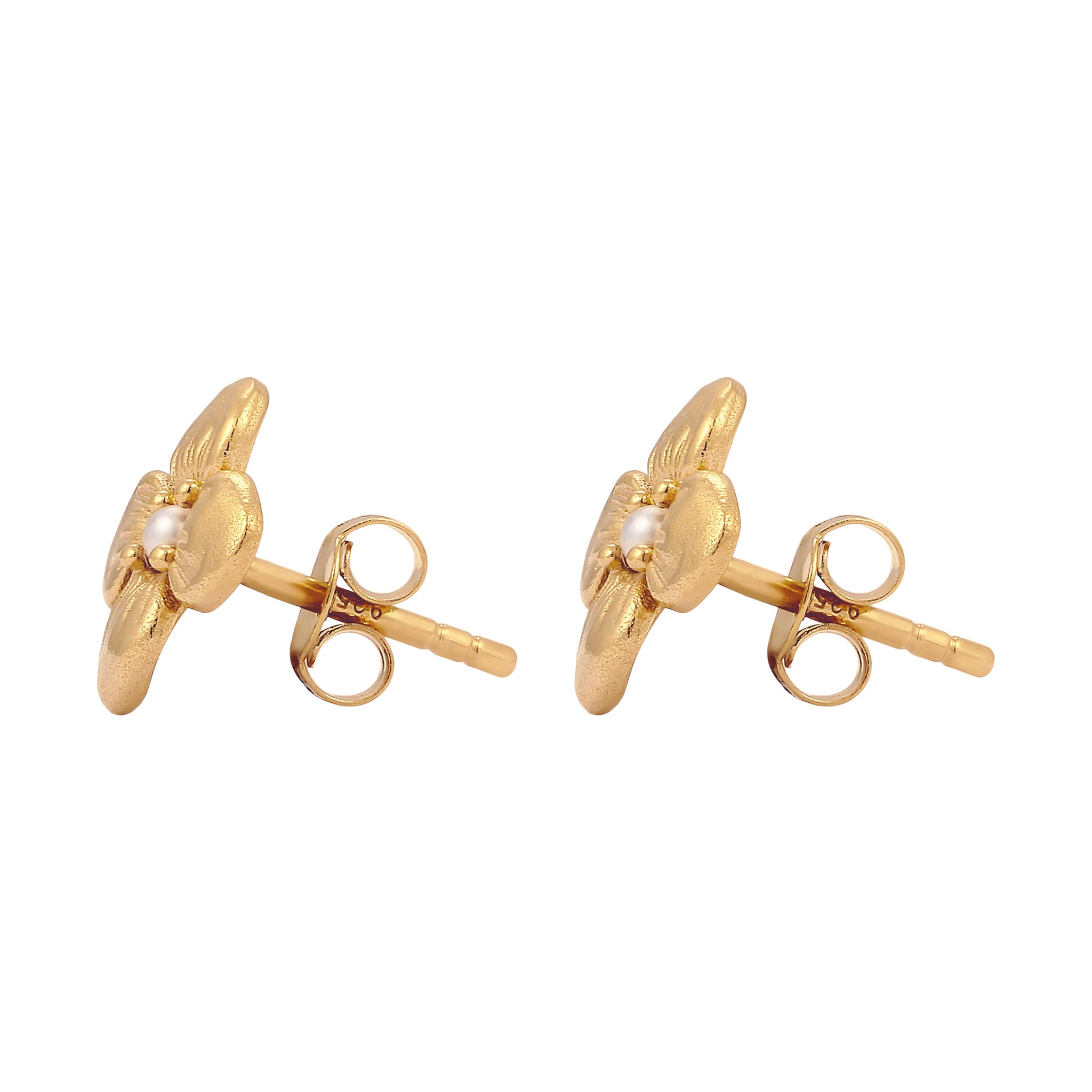 Gold Anting Perhiasan Perak 925 Wanita Flower Synthetic Pearl Gold Plated