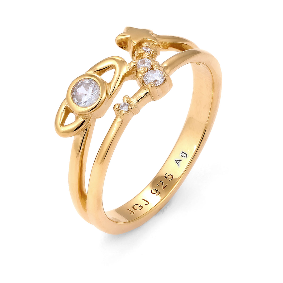 Gold - Elli | Ring Star Zirconia White 925 Sterling Silver Gold Plated