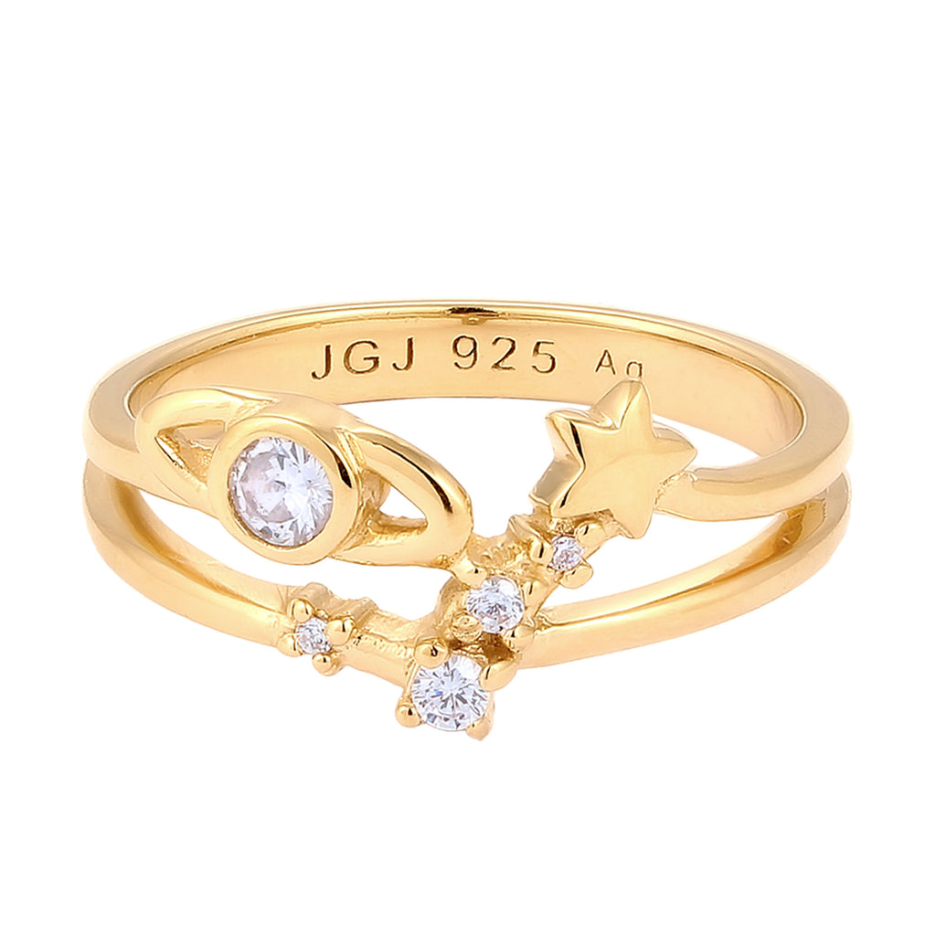 Gold Cincin Perhiasan Perak 925 Wanita Star Zirconia Gold Plated