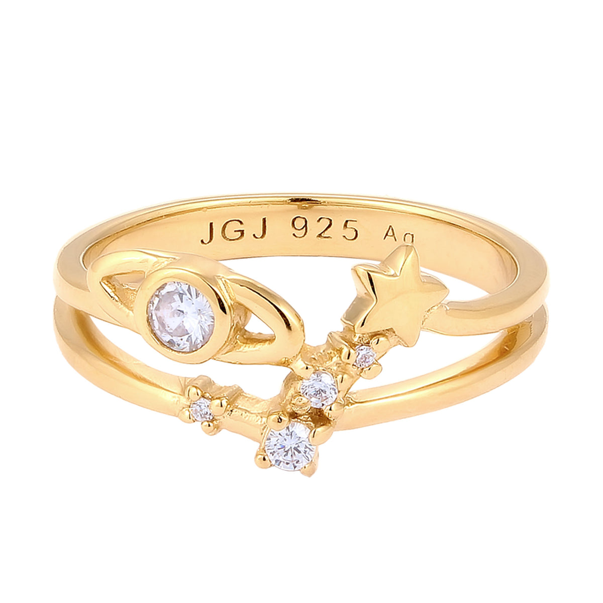 Gold - Elli | Ring Star Zirconia White 925 Sterling Silver Gold Plated