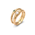 Gold Cincin Perhiasan Perak 925 Wanita Green Synthetic Emerald and Pearl Gold Plated