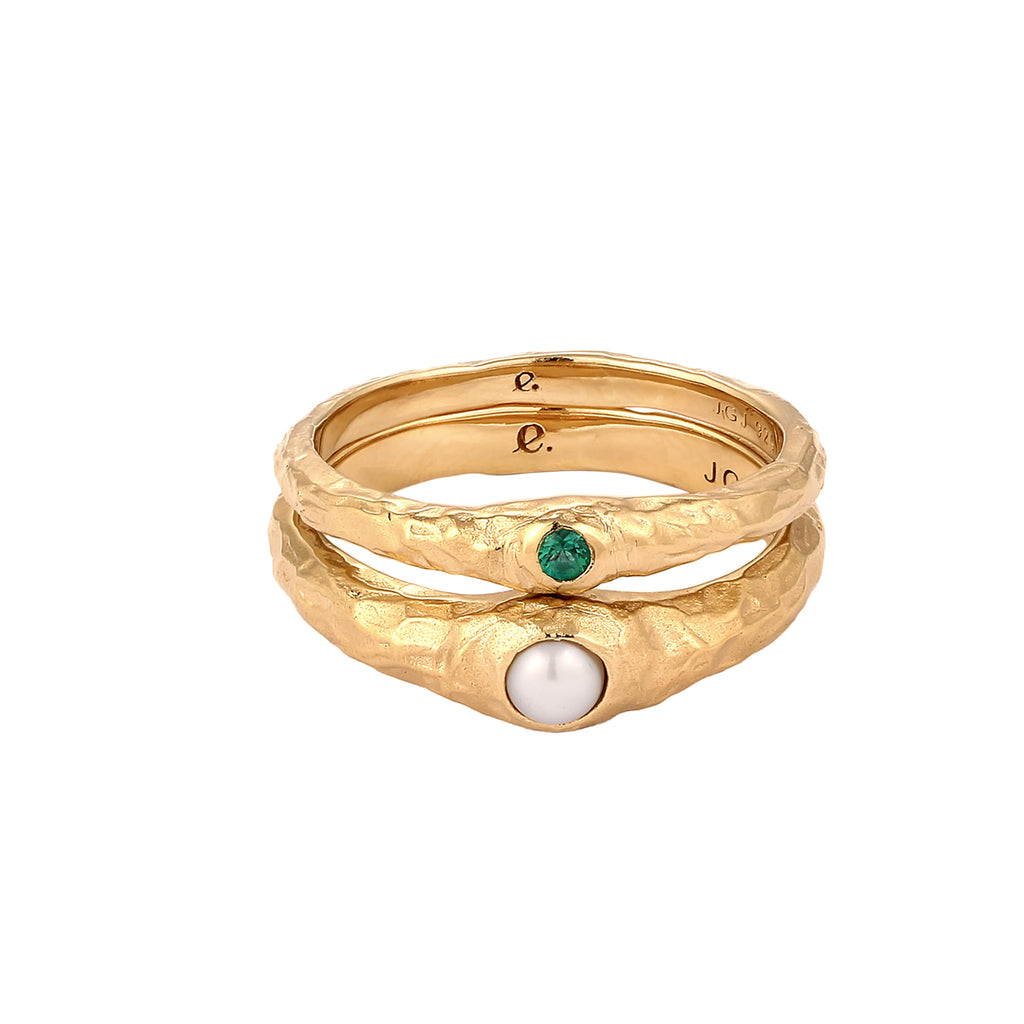 Gold Cincin Perhiasan Perak 925 Wanita Green Synthetic Emerald and Pearl Gold Plated