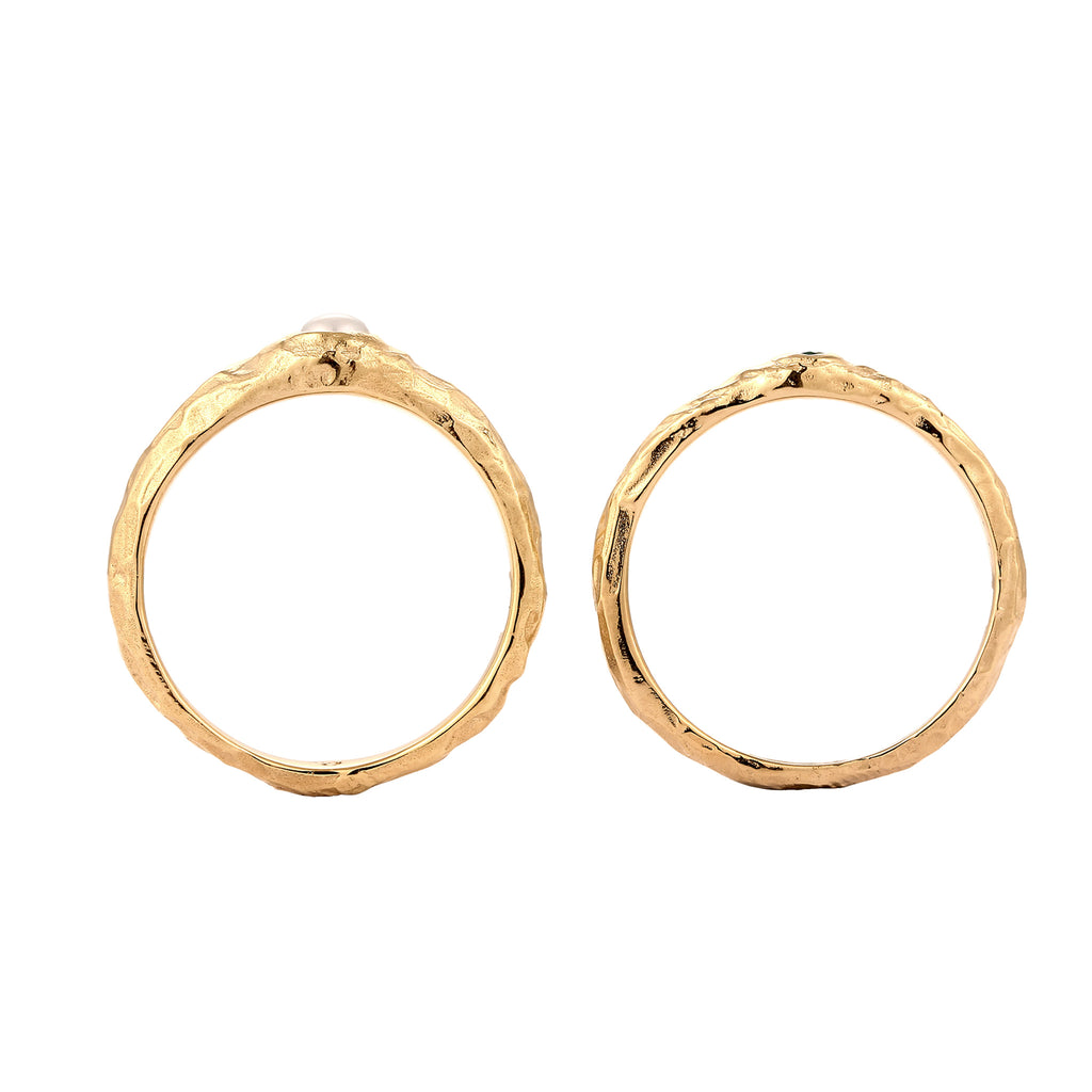 Gold Cincin Perhiasan Perak 925 Wanita Green Synthetic Emerald and Pearl Gold Plated